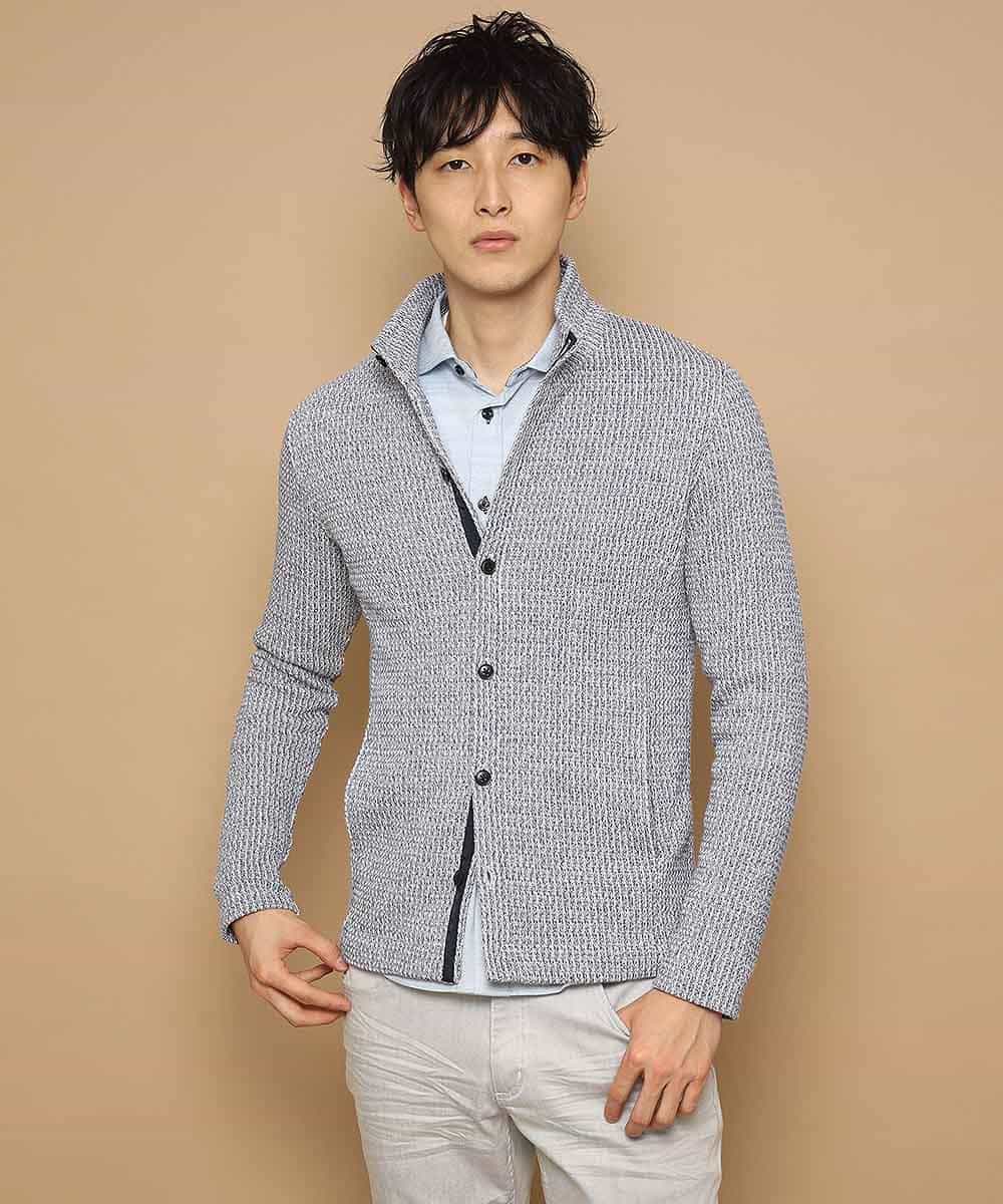 MKCDJ71120 MK MICHEL KLEIN HOMME(MKミッシェルクランオム) 春カーディガン／ラッセルメランジテレコ ライトブルー