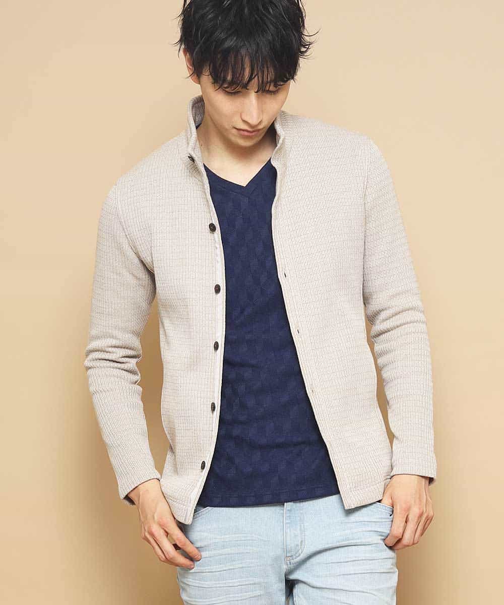 MKCDJ71120 MK MICHEL KLEIN HOMME(MKミッシェルクランオム) 春カーディガン／ラッセルメランジテレコ アイボリー