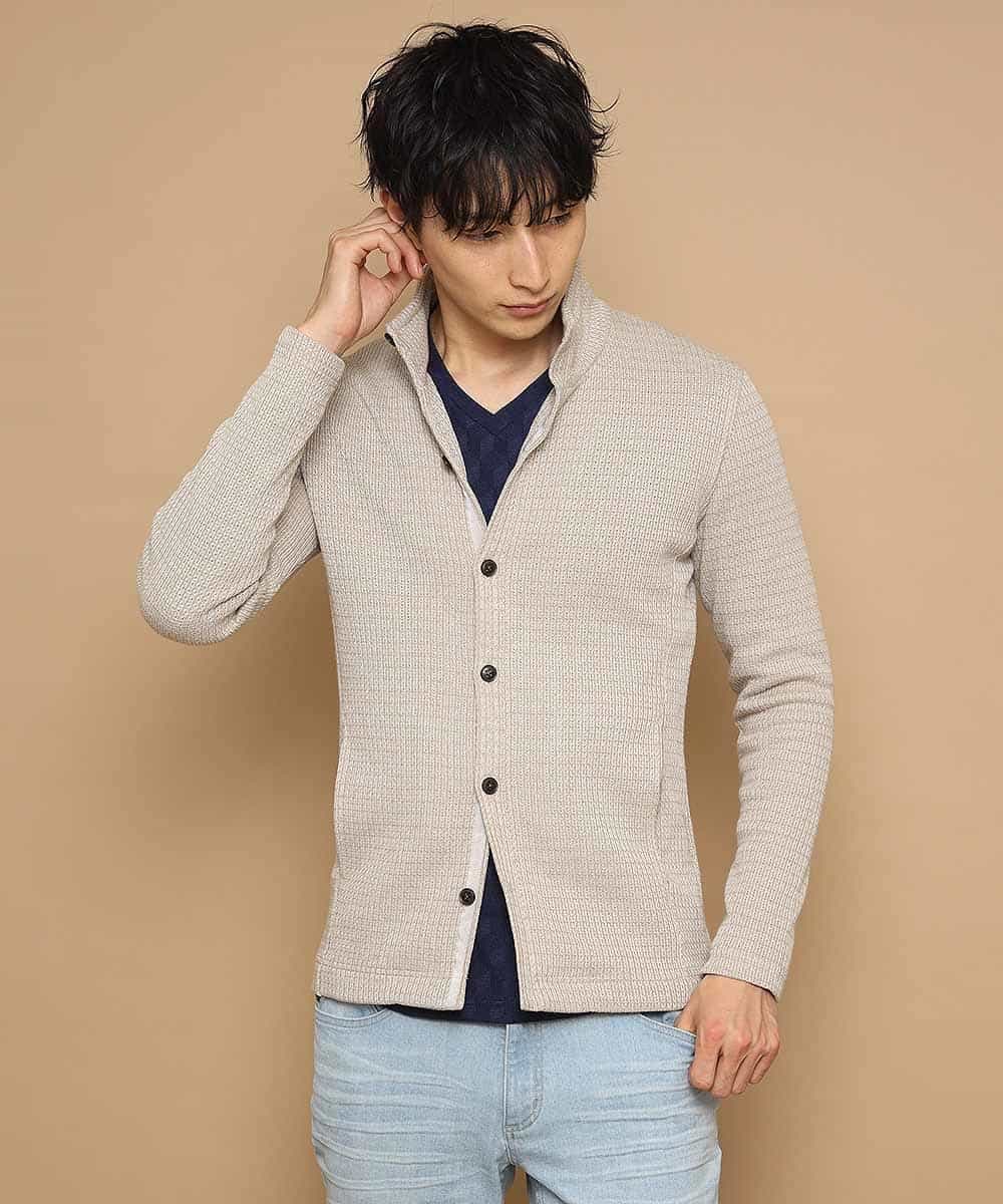 MKCDJ71120 MK MICHEL KLEIN HOMME(MKミッシェルクランオム) 春カーディガン／ラッセルメランジテレコ アイボリー