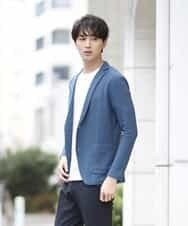 MKCDJ77120 MK MICHEL KLEIN HOMME(MKミッシェルクランオム) カットジャケット／シルへリンボンリンクス ライトブルー