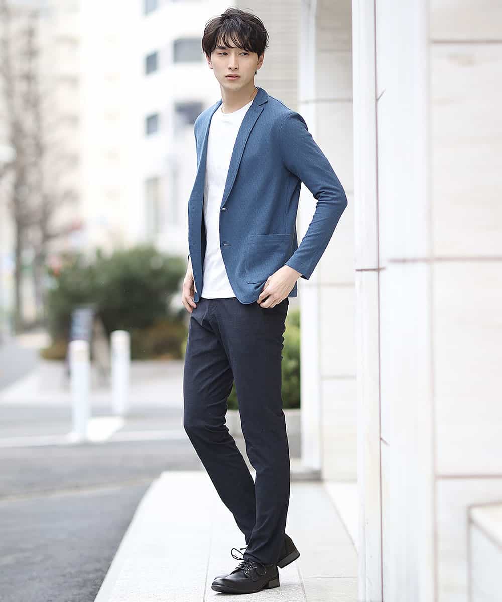 MKCDJ77120 MK MICHEL KLEIN HOMME(MKミッシェルクランオム) カットジャケット／シルへリンボンリンクス ライトブルー