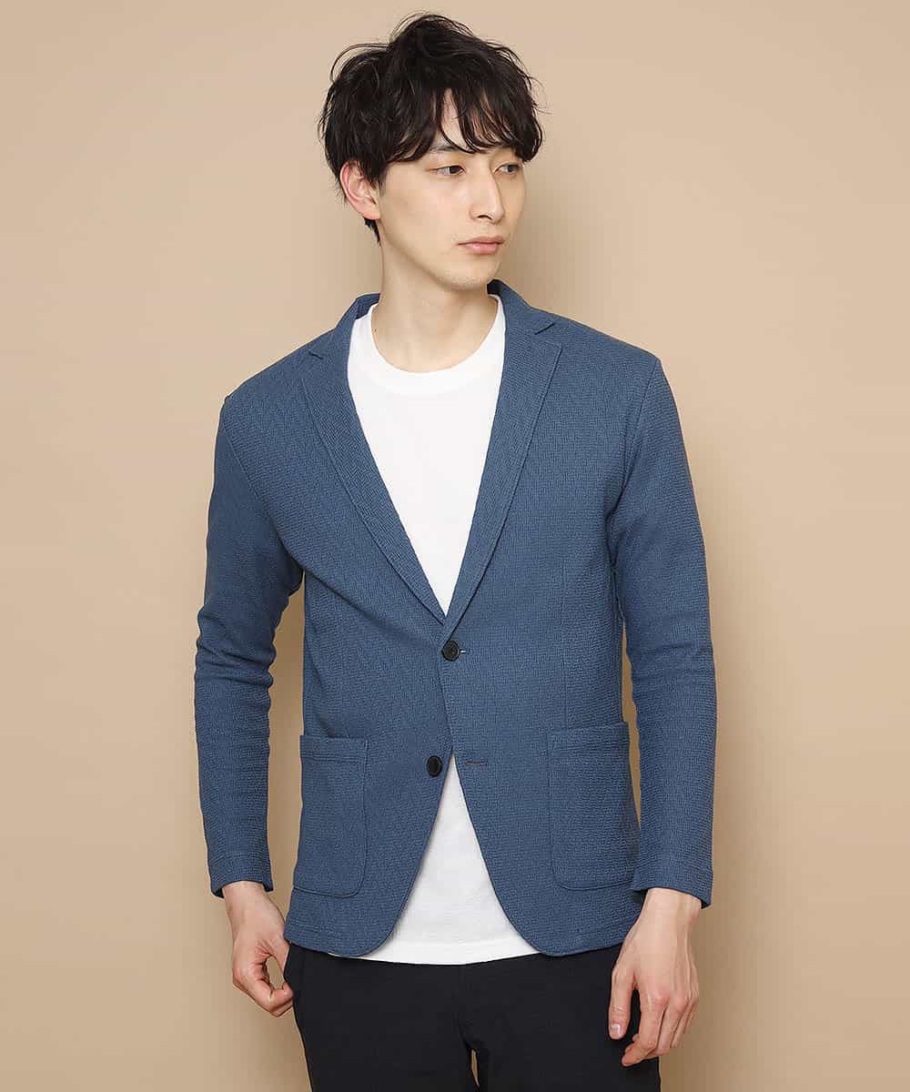 MKCDJ77120 MK MICHEL KLEIN HOMME(MKミッシェルクランオム) カットジャケット／シルへリンボンリンクス ライトブルー