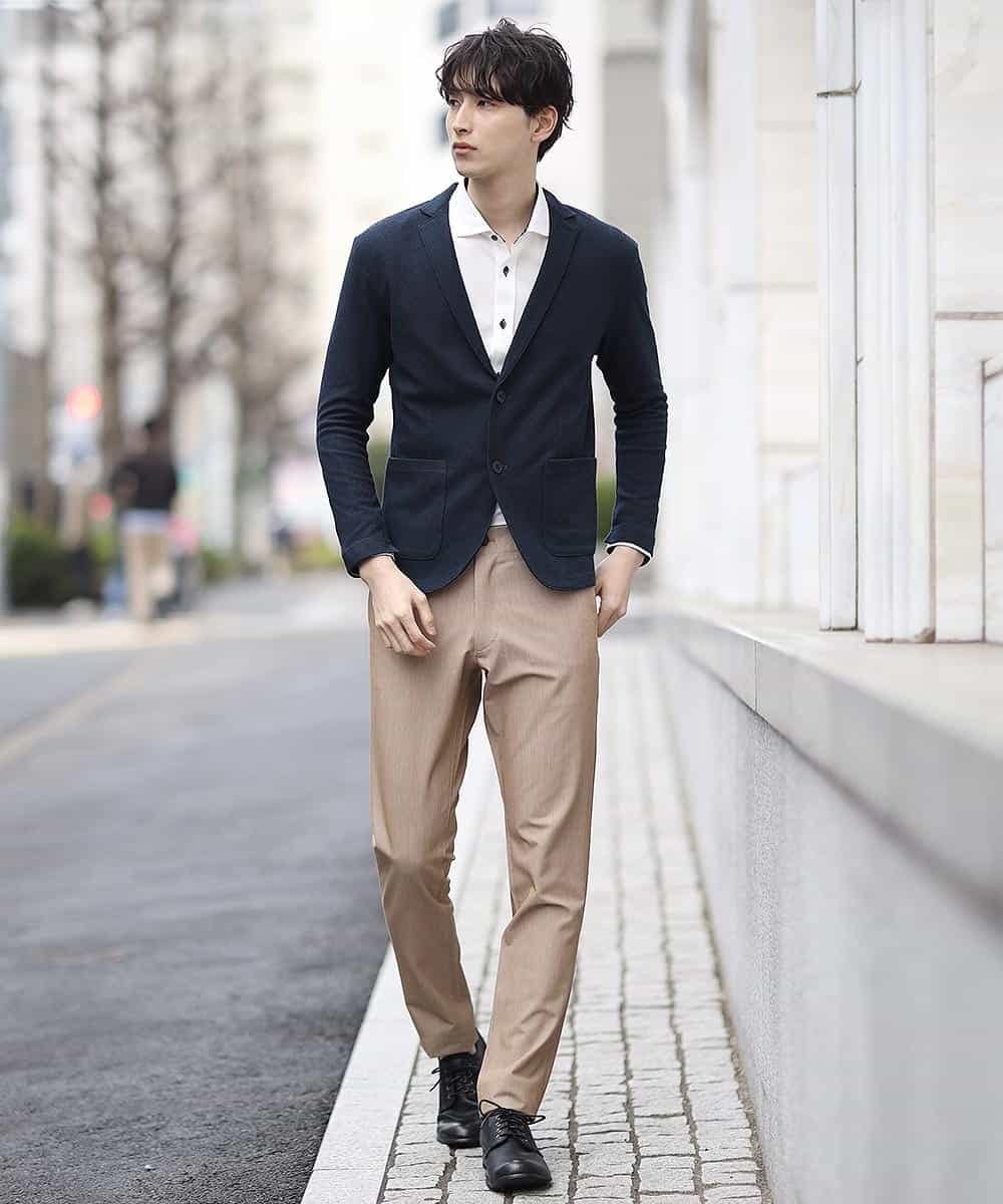 MKCDJ77120 MK MICHEL KLEIN HOMME(MKミッシェルクランオム) カットジャケット／シルへリンボンリンクス ネイビー