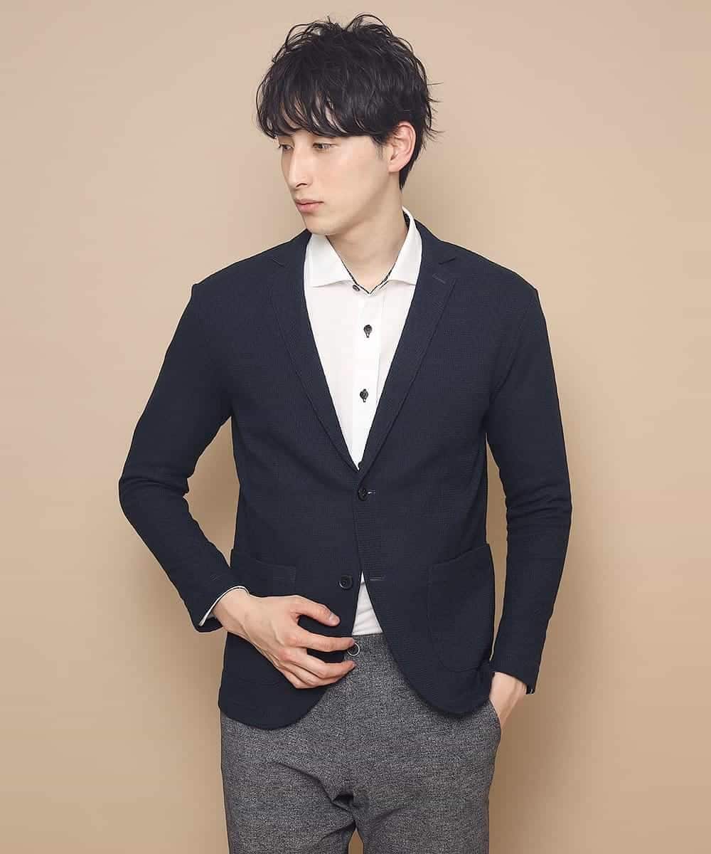 MKCDJ77120 MK MICHEL KLEIN HOMME(MKミッシェルクランオム) カットジャケット／シルへリンボンリンクス ネイビー