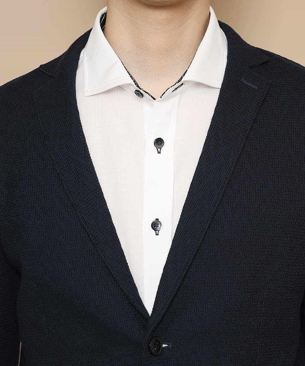 MKCDJ77120 MK MICHEL KLEIN HOMME(MKミッシェルクランオム) カットジャケット／シルへリンボンリンクス ネイビー