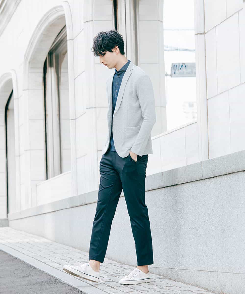 MKCDJ77120 MK MICHEL KLEIN HOMME(MKミッシェルクランオム) カットジャケット／シルへリンボンリンクス ライトグレー