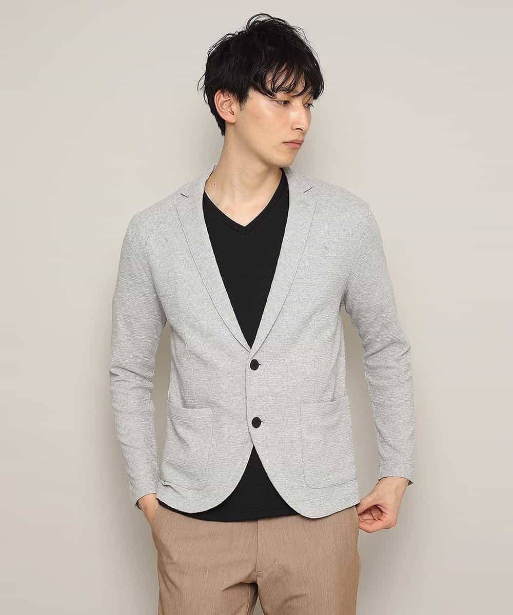 MKCDJ77120 MK MICHEL KLEIN HOMME(MKミッシェルクランオム) カットジャケット／シルへリンボンリンクス ライトグレー