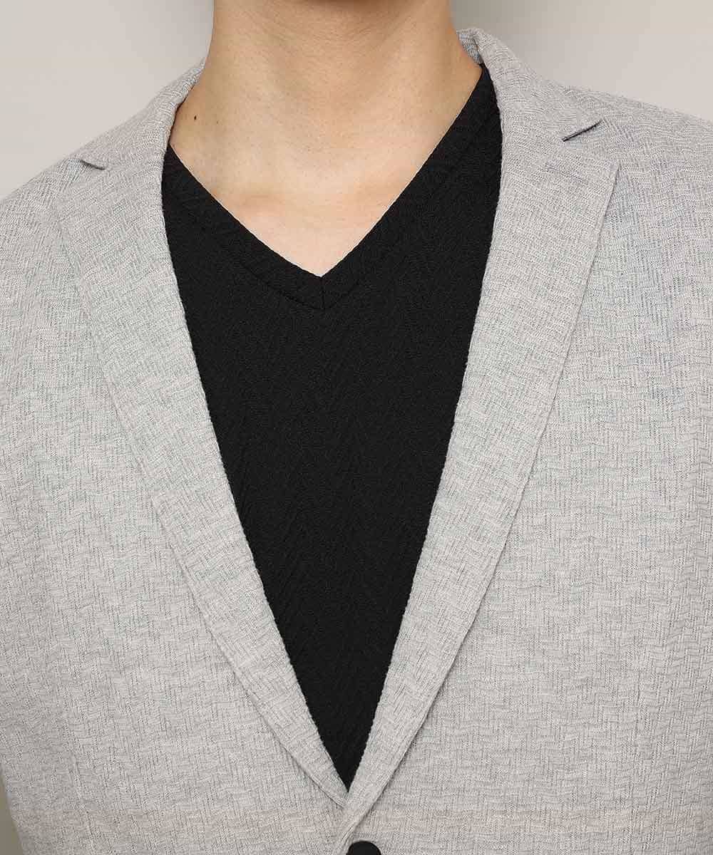 MKCDJ77120 MK MICHEL KLEIN HOMME(MKミッシェルクランオム) カットジャケット／シルへリンボンリンクス ライトグレー