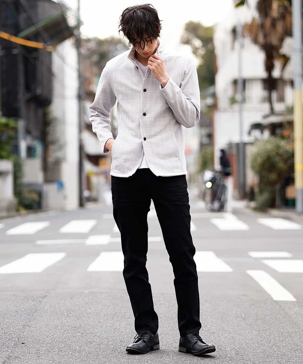 MKCDM70110 MK MICHEL KLEIN HOMME(MKミッシェルクランオム) 【快適ストレッチ】カーディガン／ランダムスクリーン ライトグレー(91)