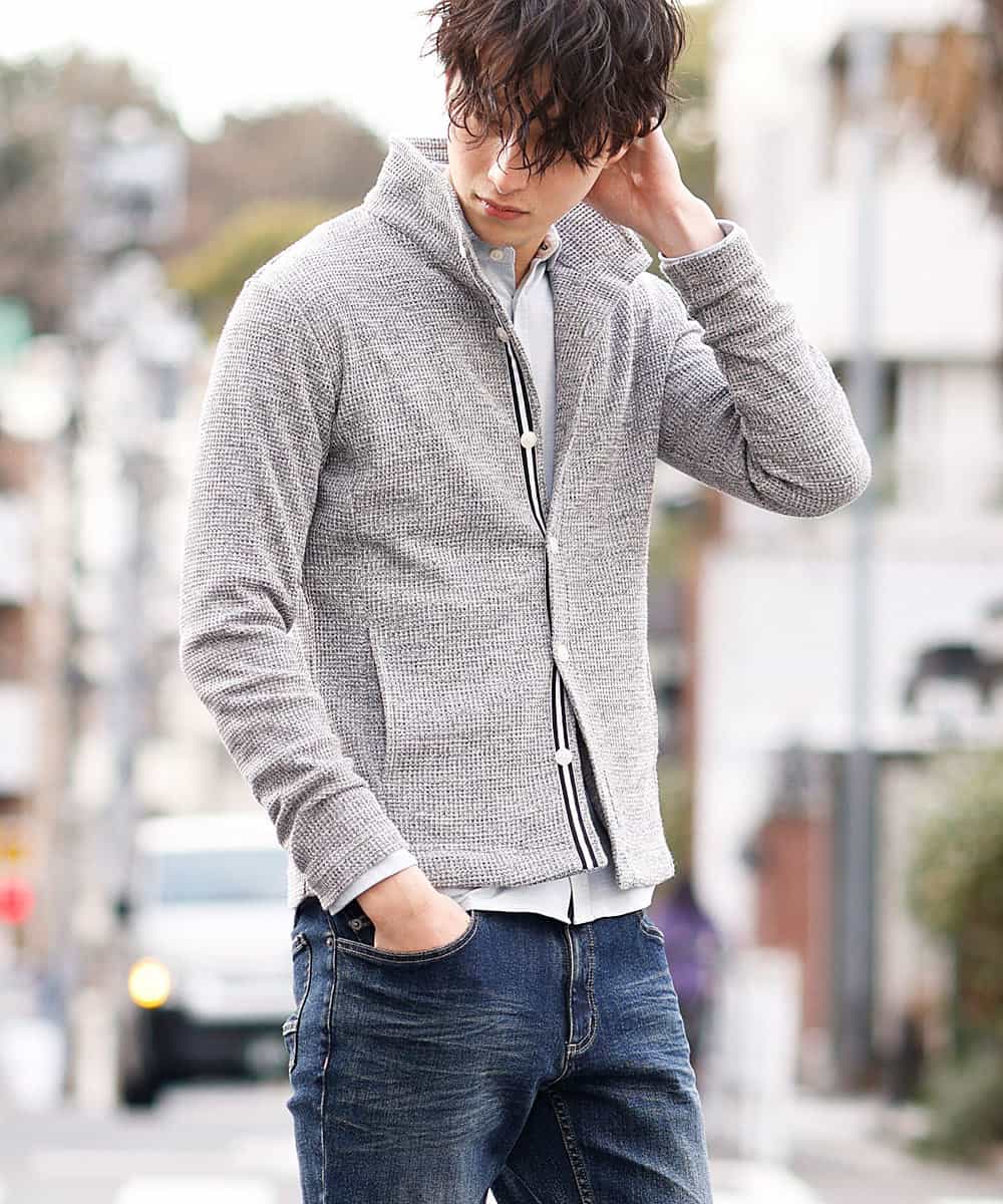 MKCDM73110 MK MICHEL KLEIN HOMME(MKミッシェルクランオム) ツートンラッセルカーディガン ライトグレー(91)