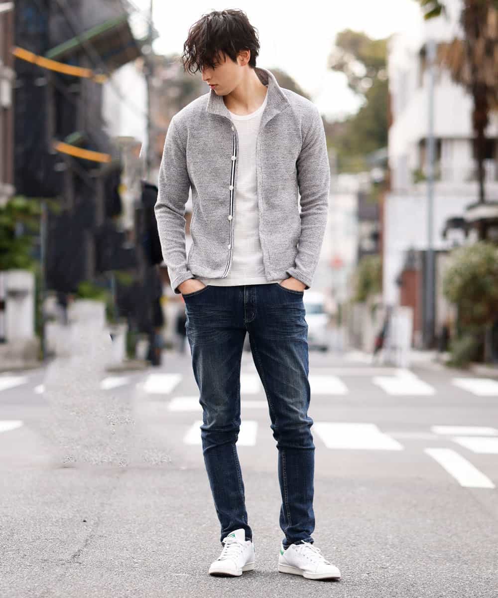 MKCDM73110 MK MICHEL KLEIN HOMME(MKミッシェルクランオム) ツートンラッセルカーディガン ライトグレー(91)