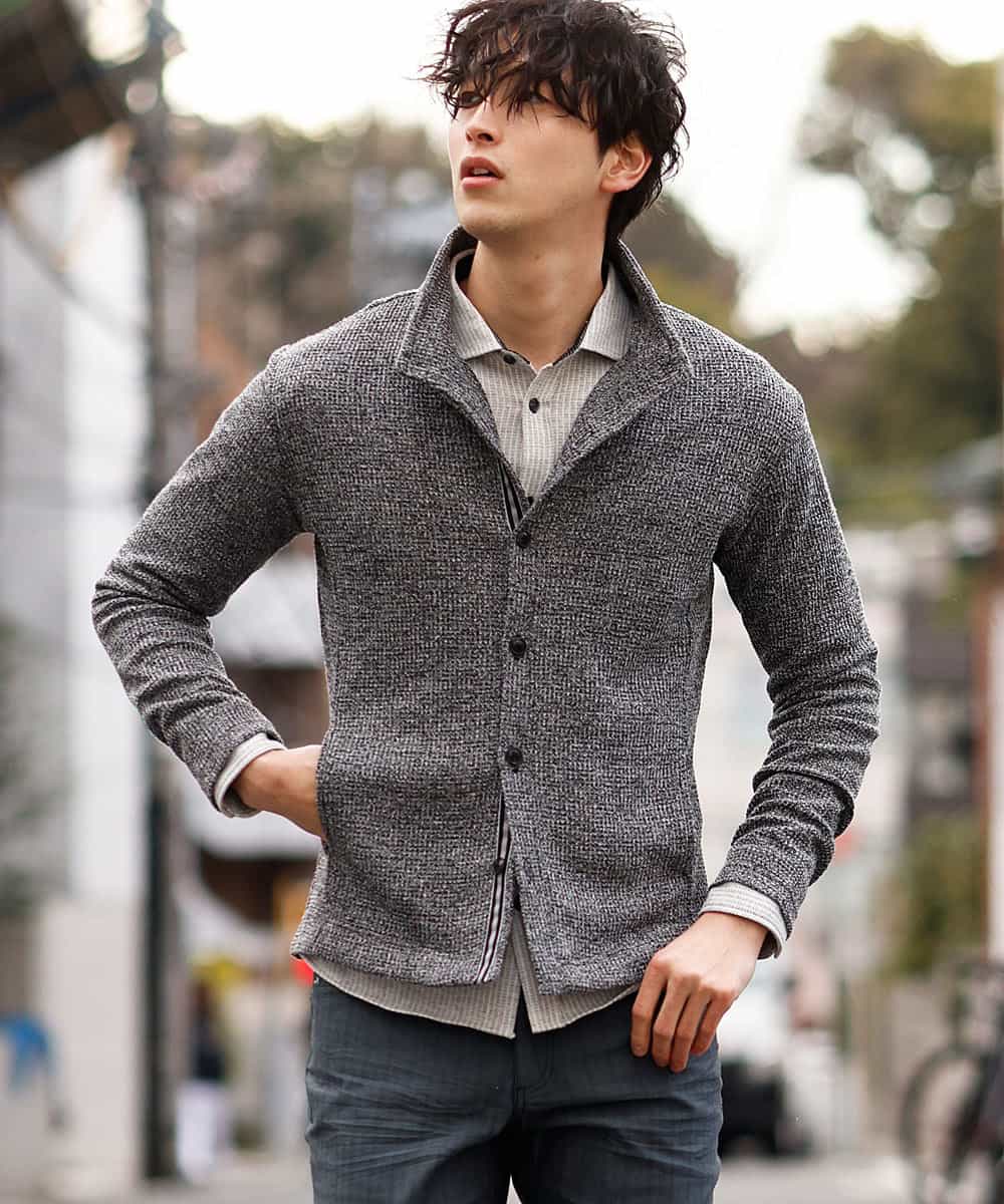 MKCDM73110 MK MICHEL KLEIN HOMME(MKミッシェルクランオム) ツートンラッセルカーディガン ブラック(94)