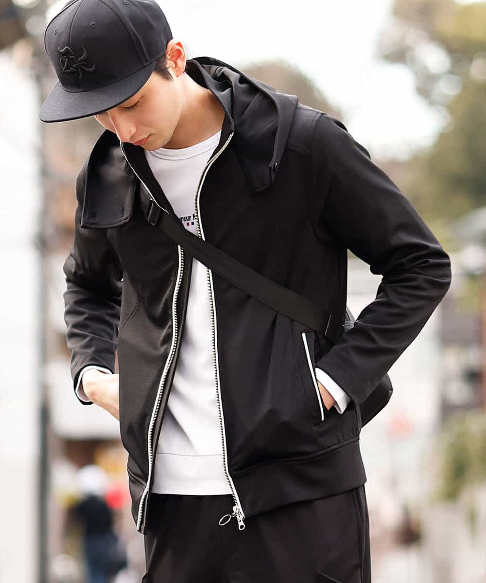 MKCDO04100 MK MICHEL KLEIN HOMME(MKミッシェルクランオム) フードパーカー／ポリテックポンチ ブラック(94)