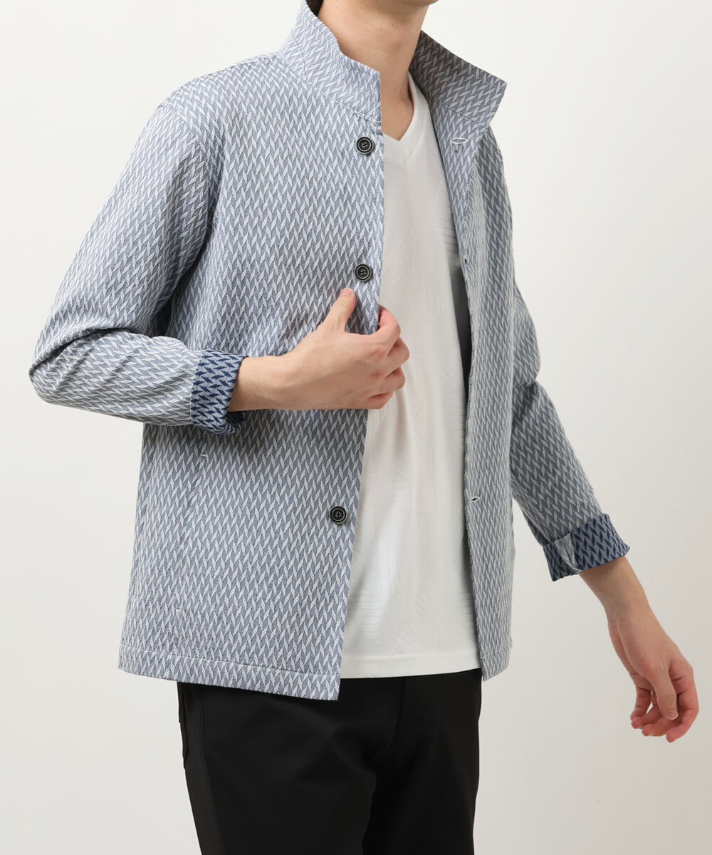 MKCDS63150 MK MICHEL KLEIN HOMME(MKミッシェルクランオム) スタンドカラージャケット / フェザーへリンボン　 ライトブルー(50)