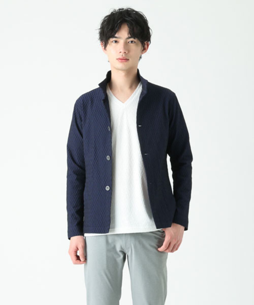 MKCDS63150 MK MICHEL KLEIN HOMME(MKミッシェルクランオム) スタンドカラージャケット / フェザーへリンボン　 ネイビー(57)