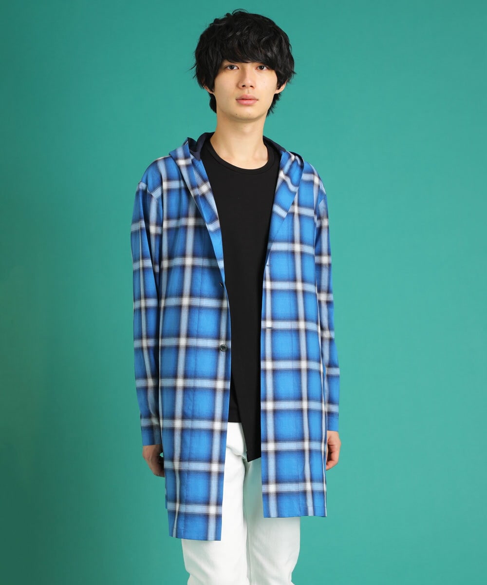 MKCDU04140 MK MICHEL KLEIN HOMME(MKミッシェルクランオム) オンブレチェックロングシャツ ブルー(55)