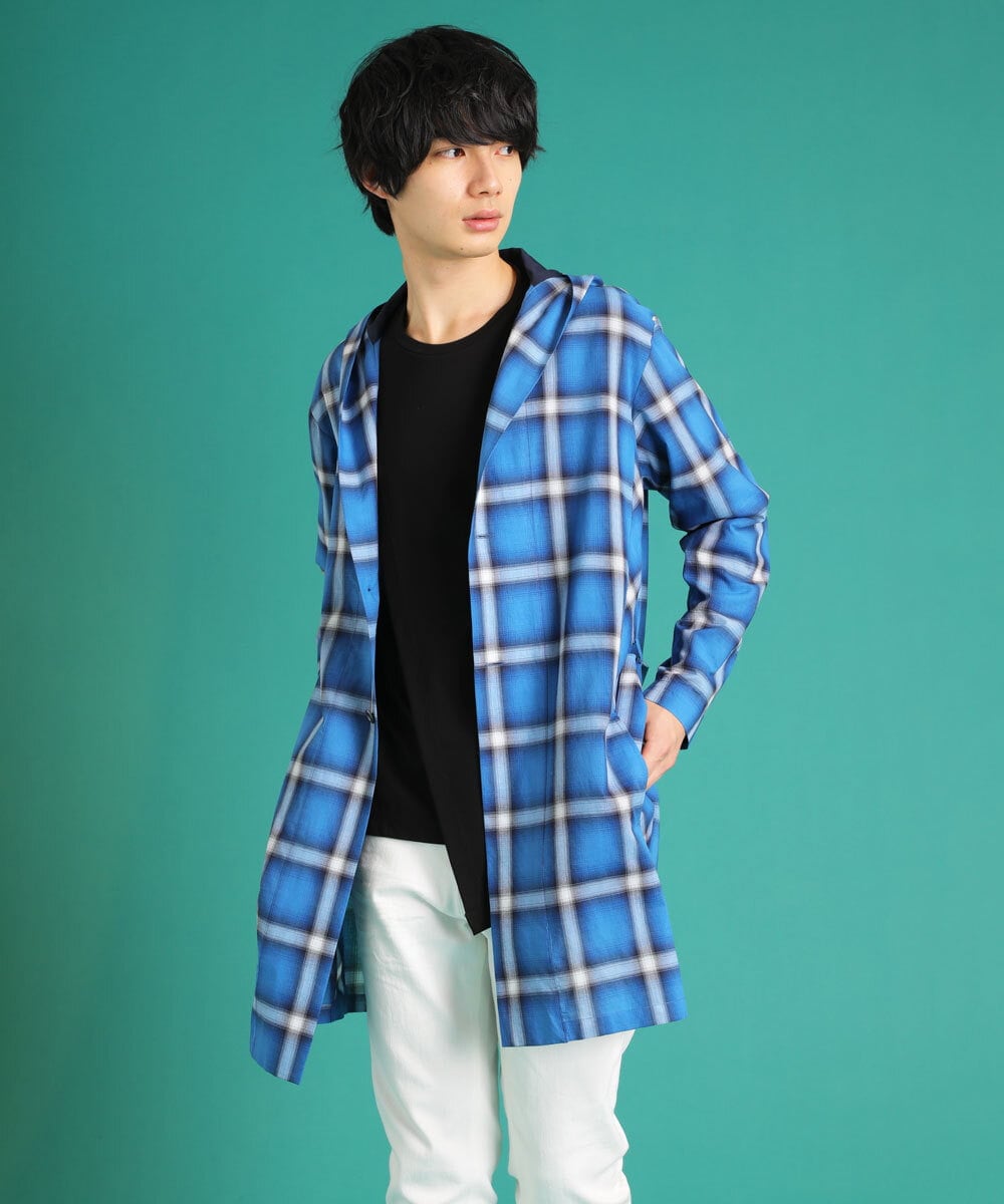 MKCDU04140 MK MICHEL KLEIN HOMME(MKミッシェルクランオム) オンブレチェックロングシャツ ブルー(55)