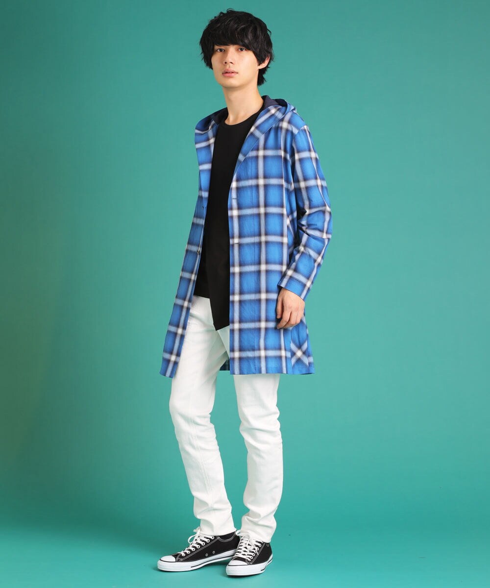 MKCDU04140 MK MICHEL KLEIN HOMME(MKミッシェルクランオム) オンブレチェックロングシャツ ブルー(55)
