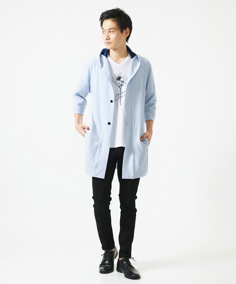 MKCGC32130 MK MICHEL KLEIN HOMME(MKミッシェルクランオム) コーディガン / ストライプサッカー　 ライトブルー