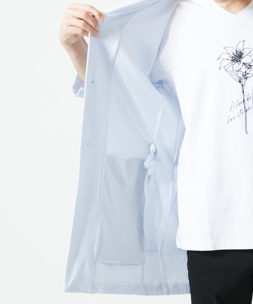 MKCGC32130 MK MICHEL KLEIN HOMME(MKミッシェルクランオム) コーディガン / ストライプサッカー　 ライトブルー