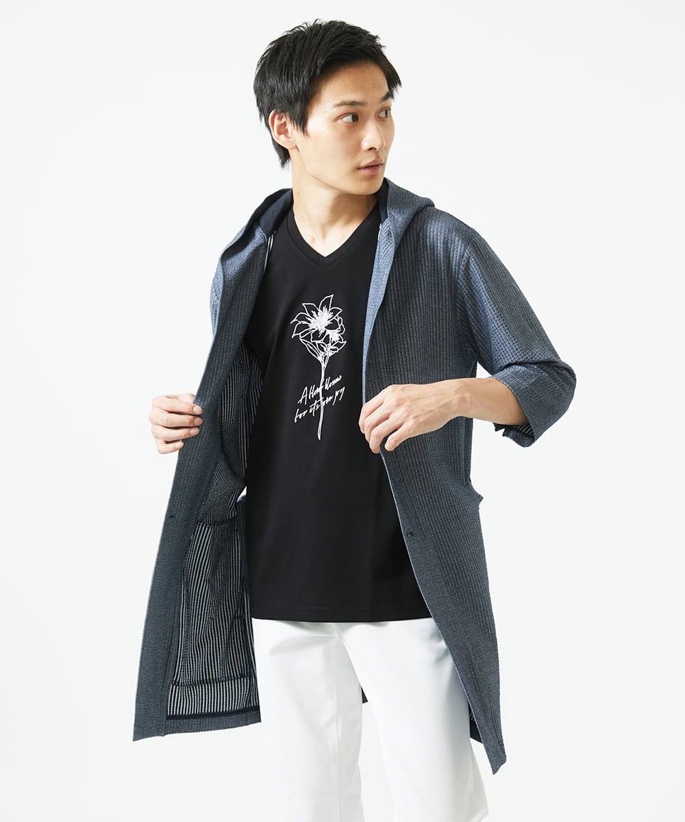 MKCGC32130 MK MICHEL KLEIN HOMME(MKミッシェルクランオム) コーディガン / ストライプサッカー　 ブルー
