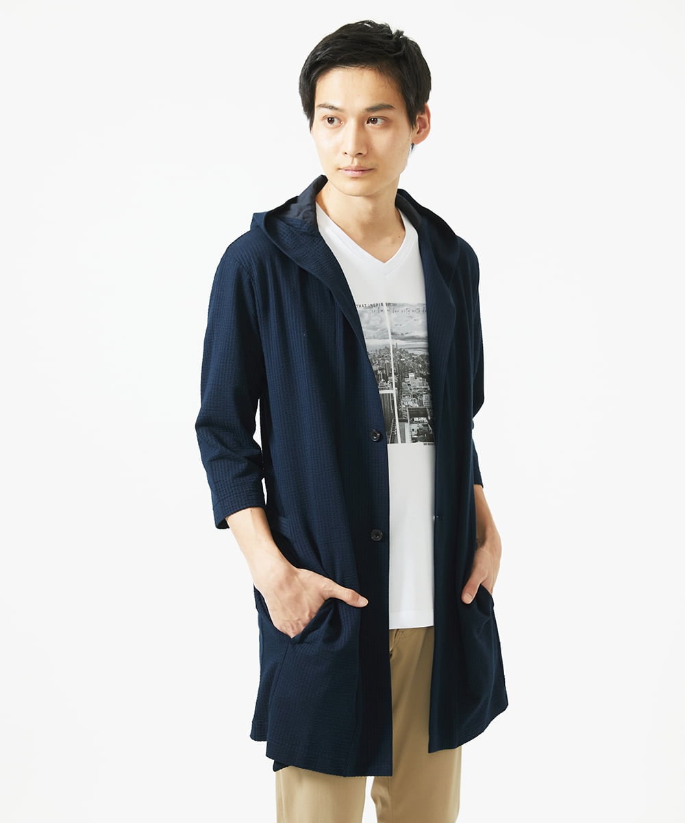 MKCGC32130 MK MICHEL KLEIN HOMME(MKミッシェルクランオム) コーディガン / ストライプサッカー　 ネイビー
