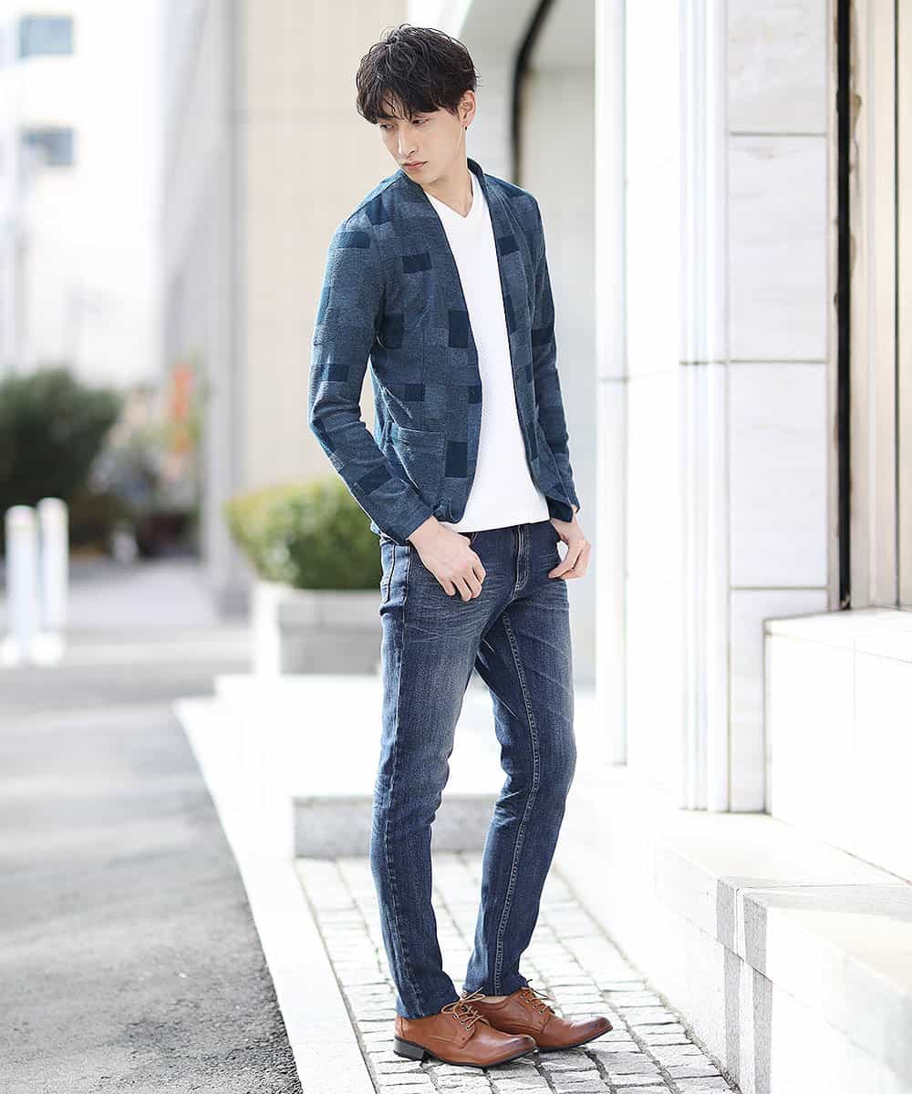 MKCGJ56130 MK MICHEL KLEIN HOMME(MKミッシェルクランオム) カーディガン／TCブロックパイル ネイビー
