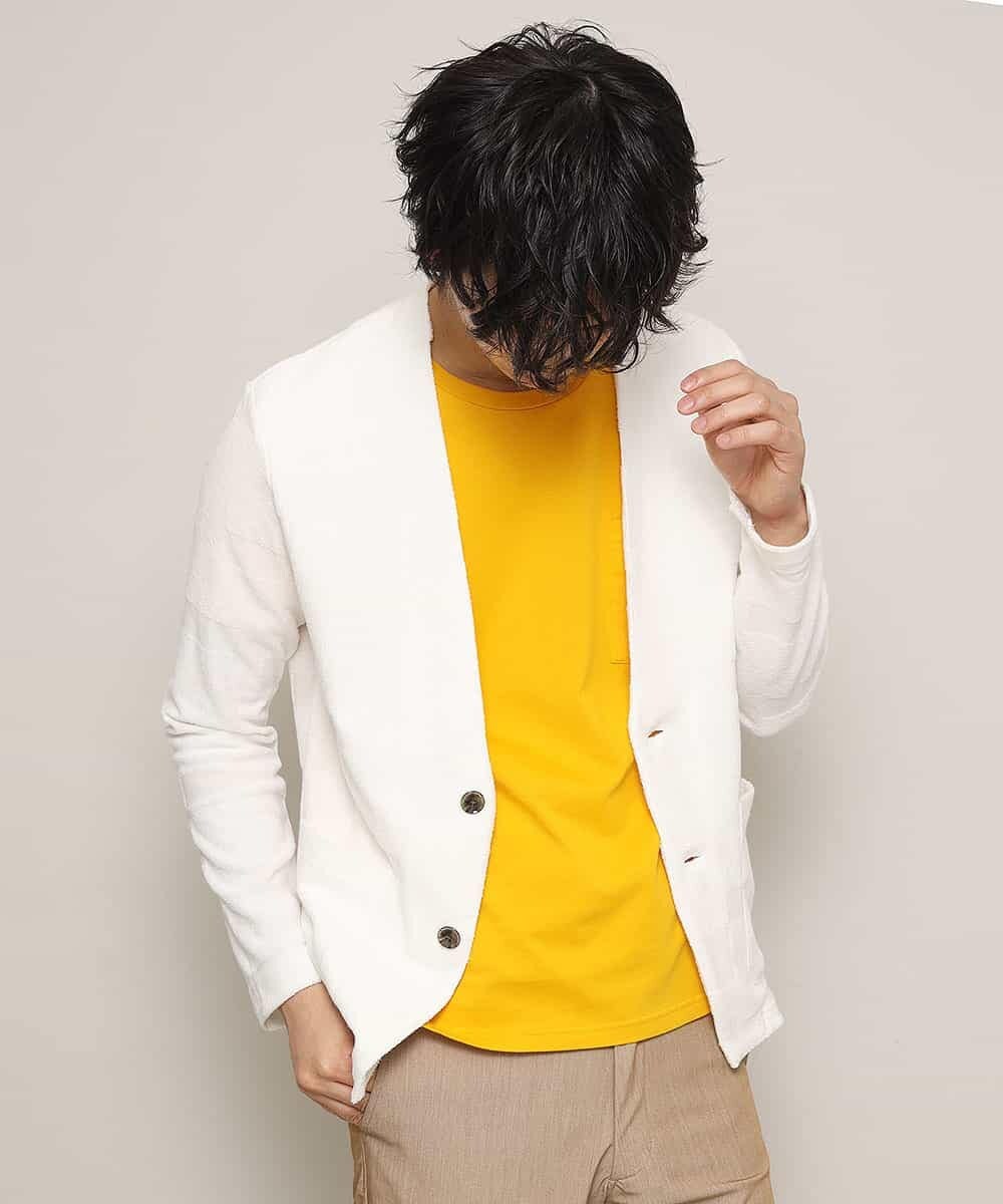 MKCGJ56130 MK MICHEL KLEIN HOMME(MKミッシェルクランオム) カーディガン／TCブロックパイル ホワイト