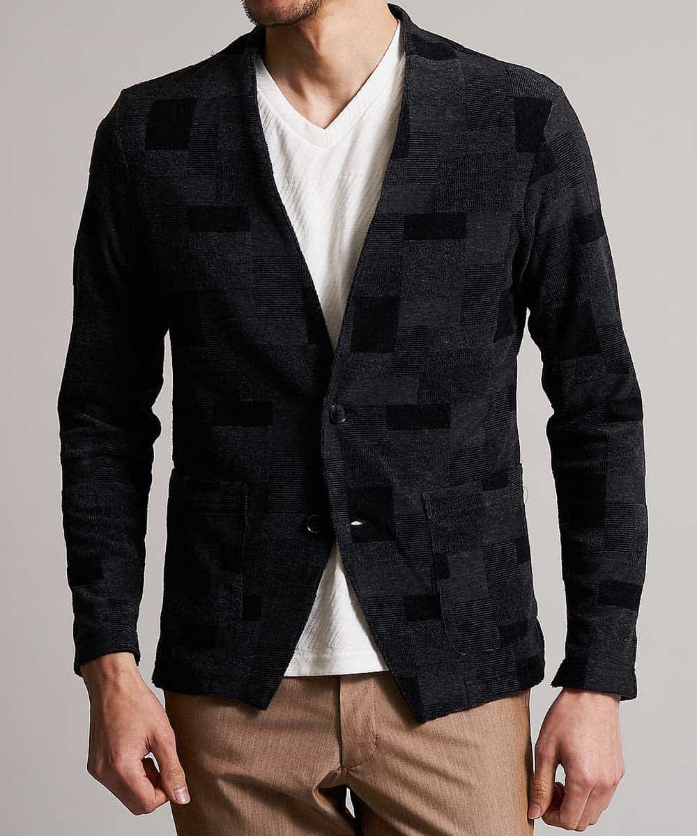 MKCGJ56130 MK MICHEL KLEIN HOMME(MKミッシェルクランオム) カーディガン／TCブロックパイル ダークグレー