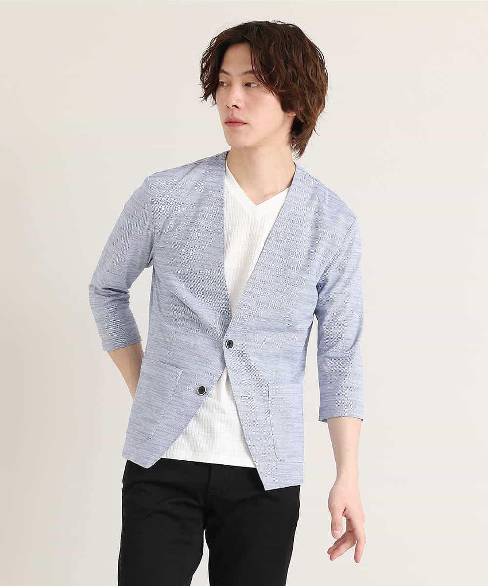 MKCGO13089 MK MICHEL KLEIN HOMME(MKミッシェルクランオム) 【夏の涼羽織り】エアーメランジカーディガン ライトブルー