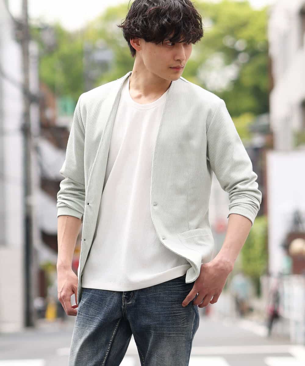 MKCGR21090 MK MICHEL KLEIN HOMME(MKミッシェルクランオム) ノーカラージャケット グリーン