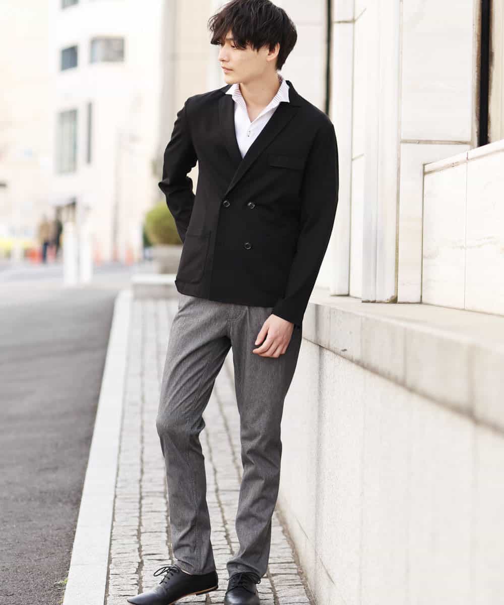 MKCGR39150 MK MICHEL KLEIN HOMME(MKミッシェルクランオム) ジャージーダブルジャケット ブラック