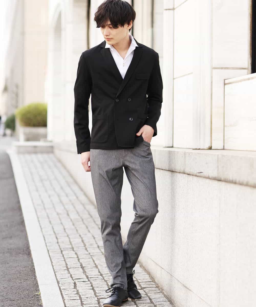 MKCGR39150 MK MICHEL KLEIN HOMME(MKミッシェルクランオム) ジャージーダブルジャケット ブラック
