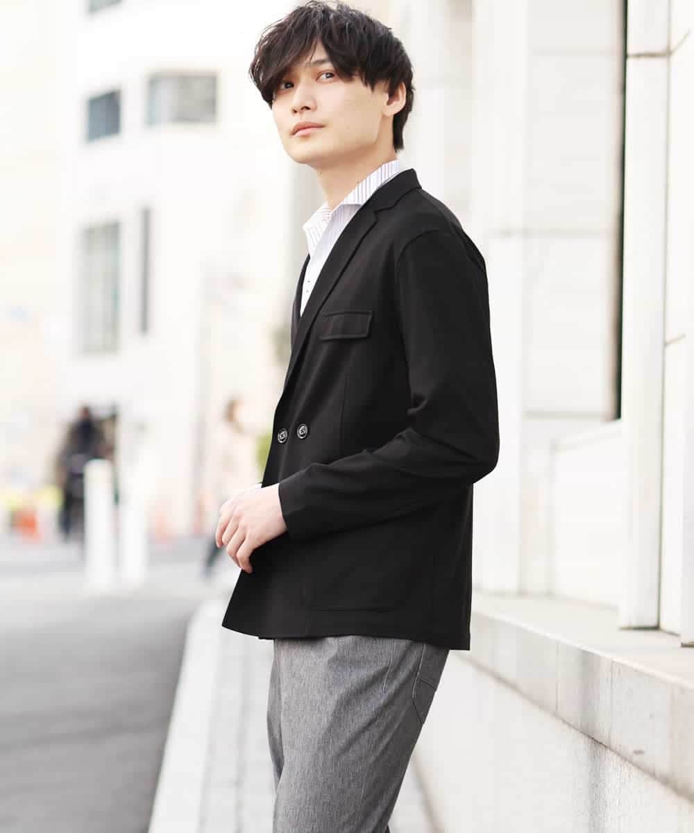 MKCGR39150 MK MICHEL KLEIN HOMME(MKミッシェルクランオム) ジャージーダブルジャケット ブラック