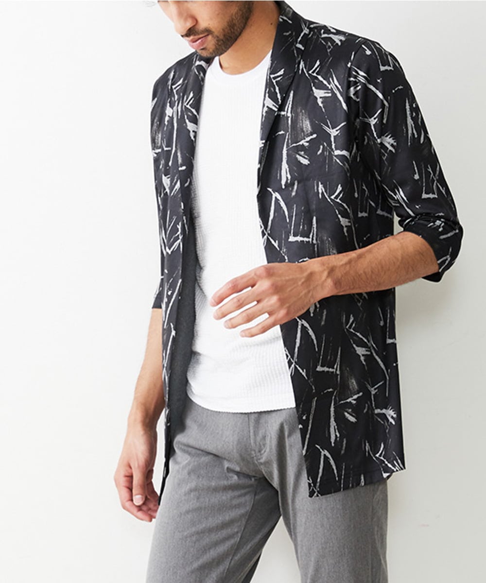 MKCGR45090 MK MICHEL KLEIN HOMME(MKミッシェルクランオム) リーフ柄カーディガン ダークグレー