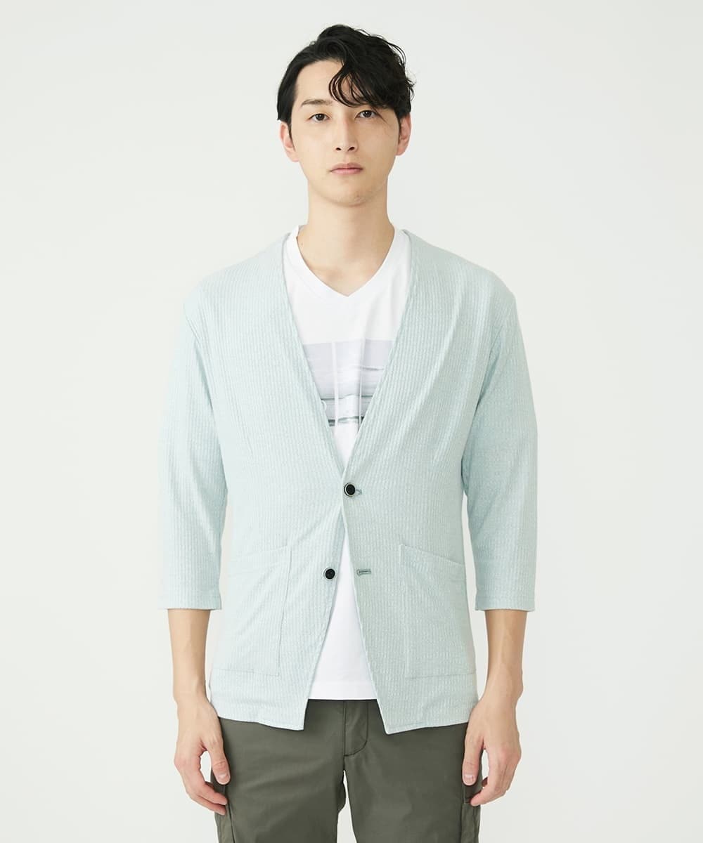 MKCGS59110 MK MICHEL KLEIN HOMME(MKミッシェルクランオム) ノーカラーカーディガン グリーン(35)