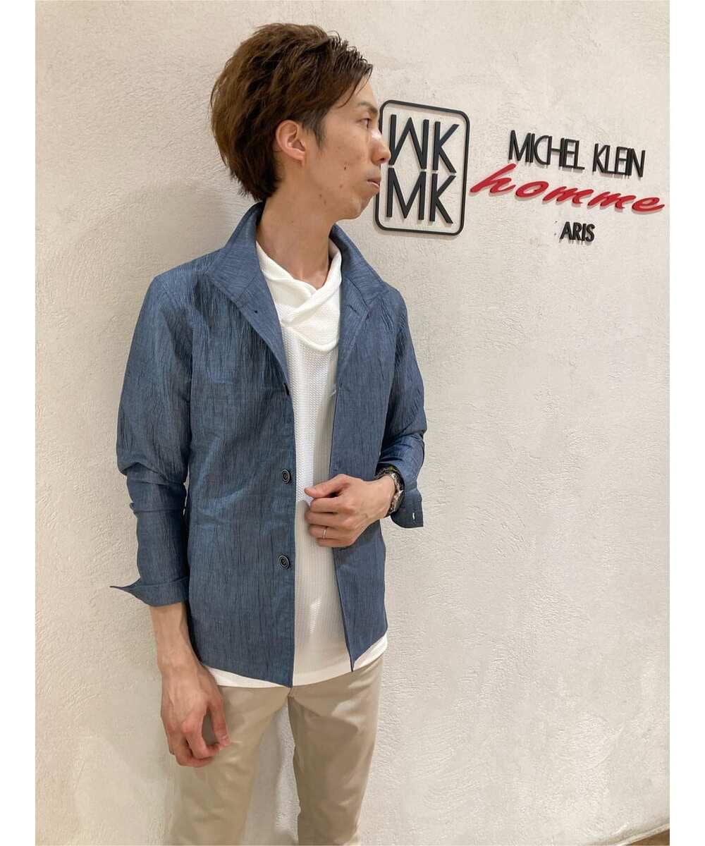 MKCGS64150 MK MICHEL KLEIN HOMME(MKミッシェルクランオム) リネンワッシャー / スタンドカーディガン  ブルー(55)