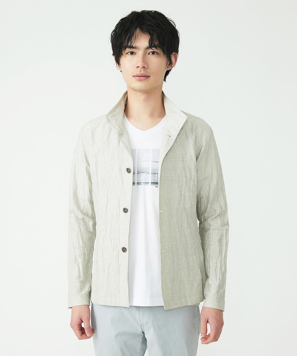 MKCGS64150 MK MICHEL KLEIN HOMME(MKミッシェルクランオム) リネンワッシャー / スタンドカーディガン  アイボリー(80)