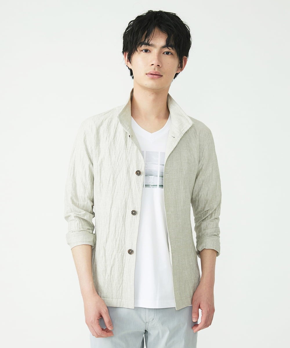 MKCGS64150 MK MICHEL KLEIN HOMME(MKミッシェルクランオム) リネンワッシャー / スタンドカーディガン  アイボリー(80)