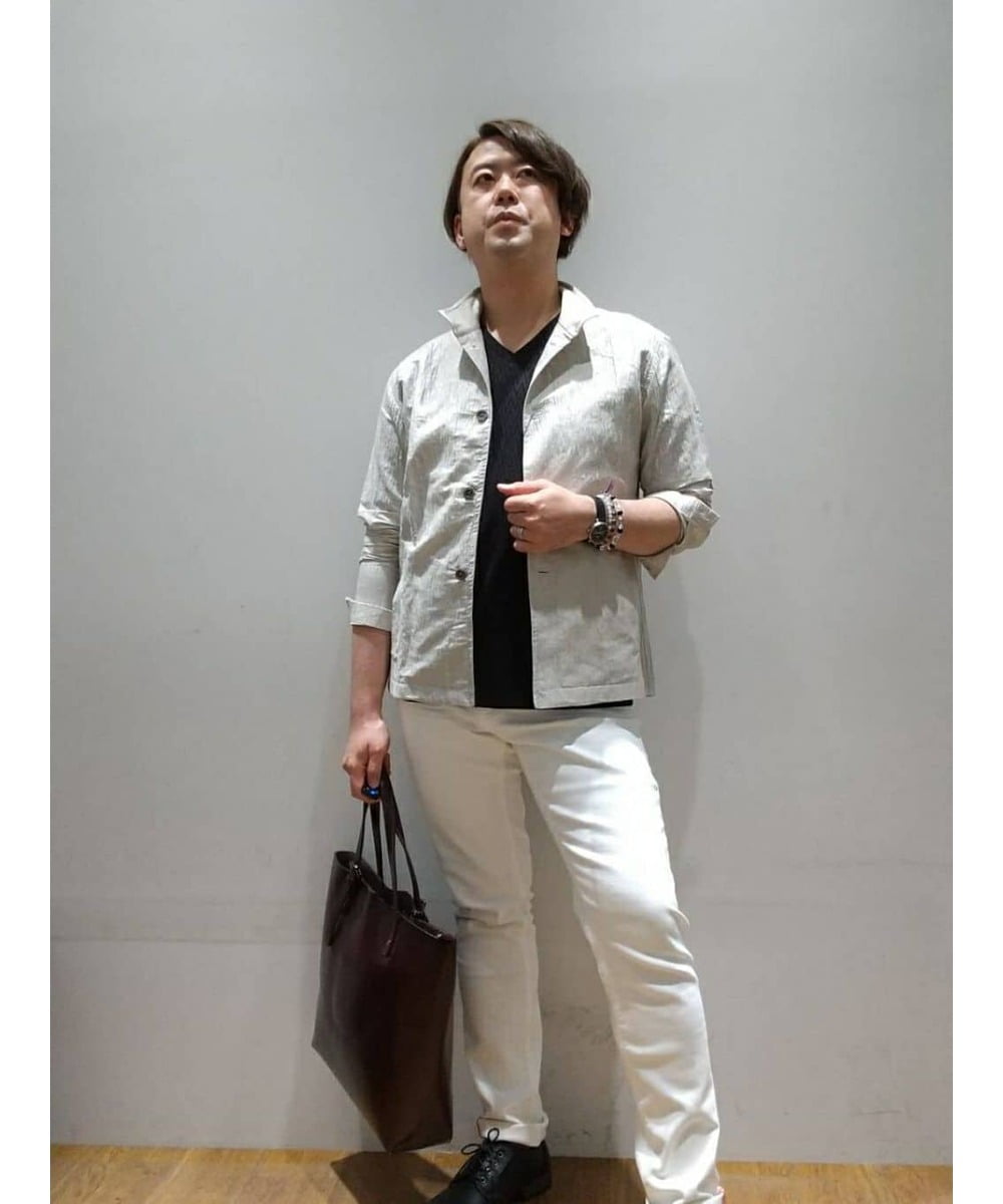 MKCGS64150 MK MICHEL KLEIN HOMME(MKミッシェルクランオム) リネンワッシャー / スタンドカーディガン  アイボリー(80)