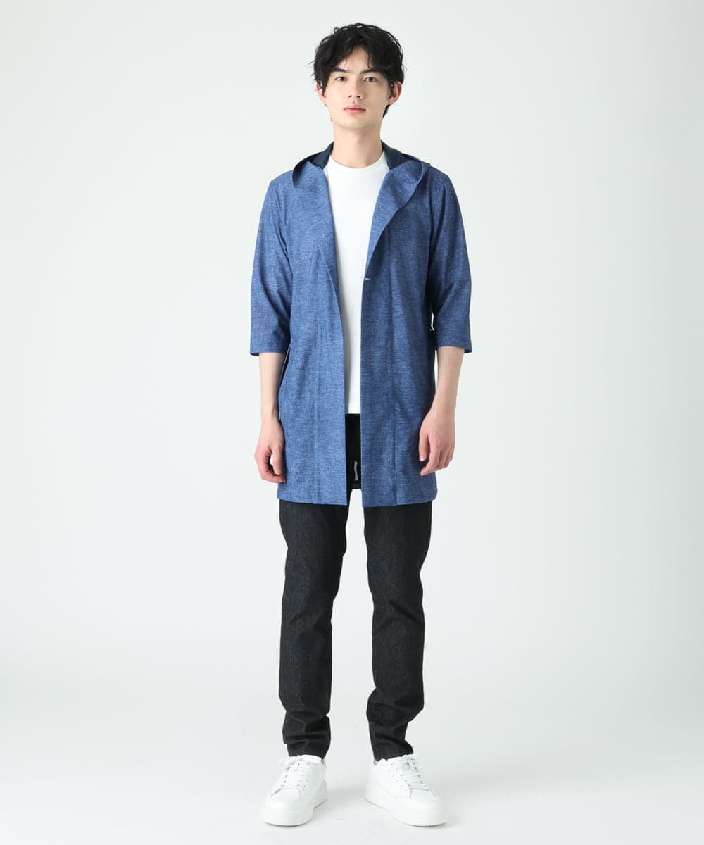 MKCGU51140 MK MICHEL KLEIN HOMME(MKミッシェルクランオム) ロングフードカーディガン / ドライメッシュ  ブルー(55)