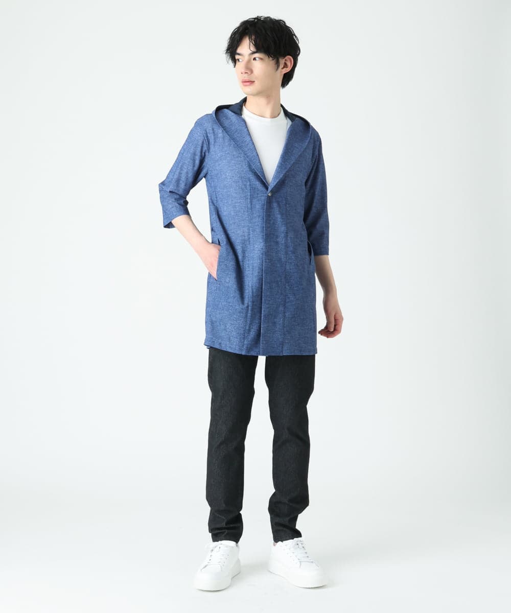 MKCGU51140 MK MICHEL KLEIN HOMME(MKミッシェルクランオム) ロングフードカーディガン / ドライメッシュ  ブルー(55)