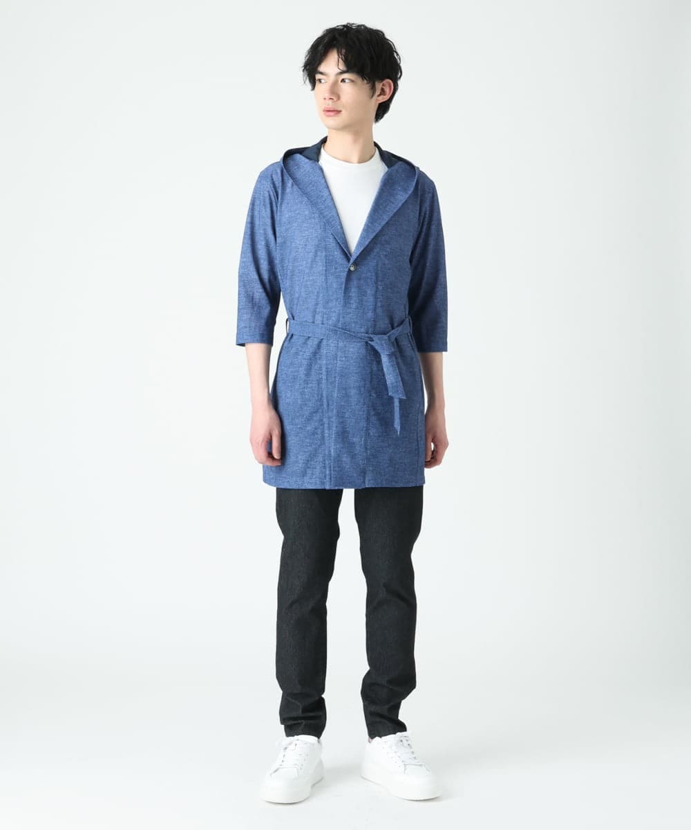 MKCGU51140 MK MICHEL KLEIN HOMME(MKミッシェルクランオム) ロングフードカーディガン / ドライメッシュ  ブルー(55)