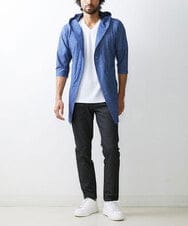 MKCGU51140 MK MICHEL KLEIN HOMME(MKミッシェルクランオム) ロングフードカーディガン / ドライメッシュ  ブルー(55)