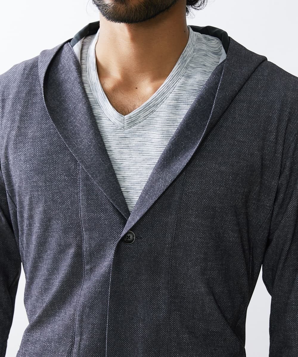 MKCGU51140 MK MICHEL KLEIN HOMME(MKミッシェルクランオム) ロングフードカーディガン / ドライメッシュ  ダークグレー(93)