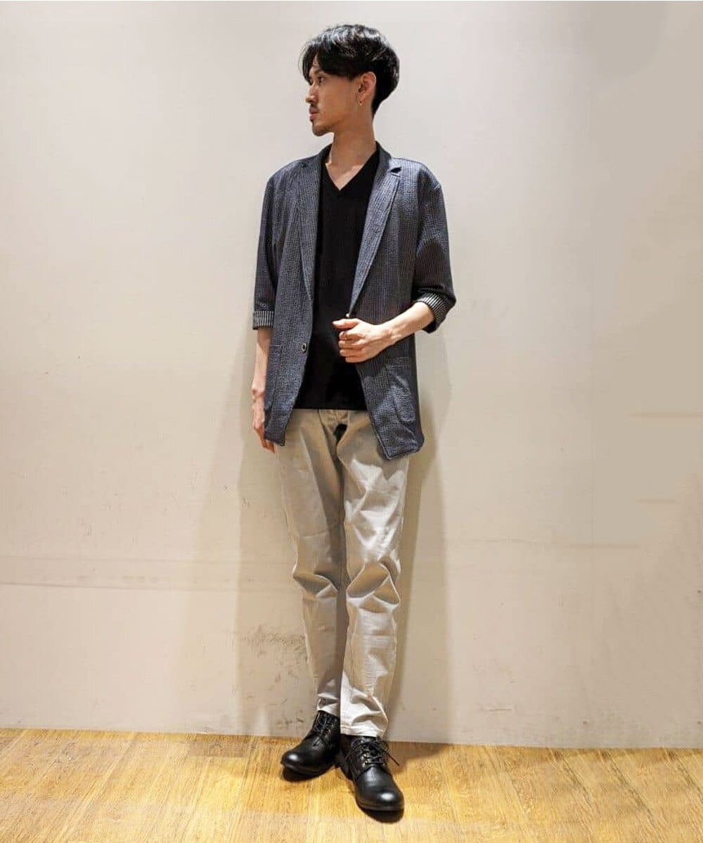 MKCHS68130 MK MICHEL KLEIN HOMME(MKミッシェルクランオム) ジャーディガン / ストレッチストライプサッカー ブルー(55)