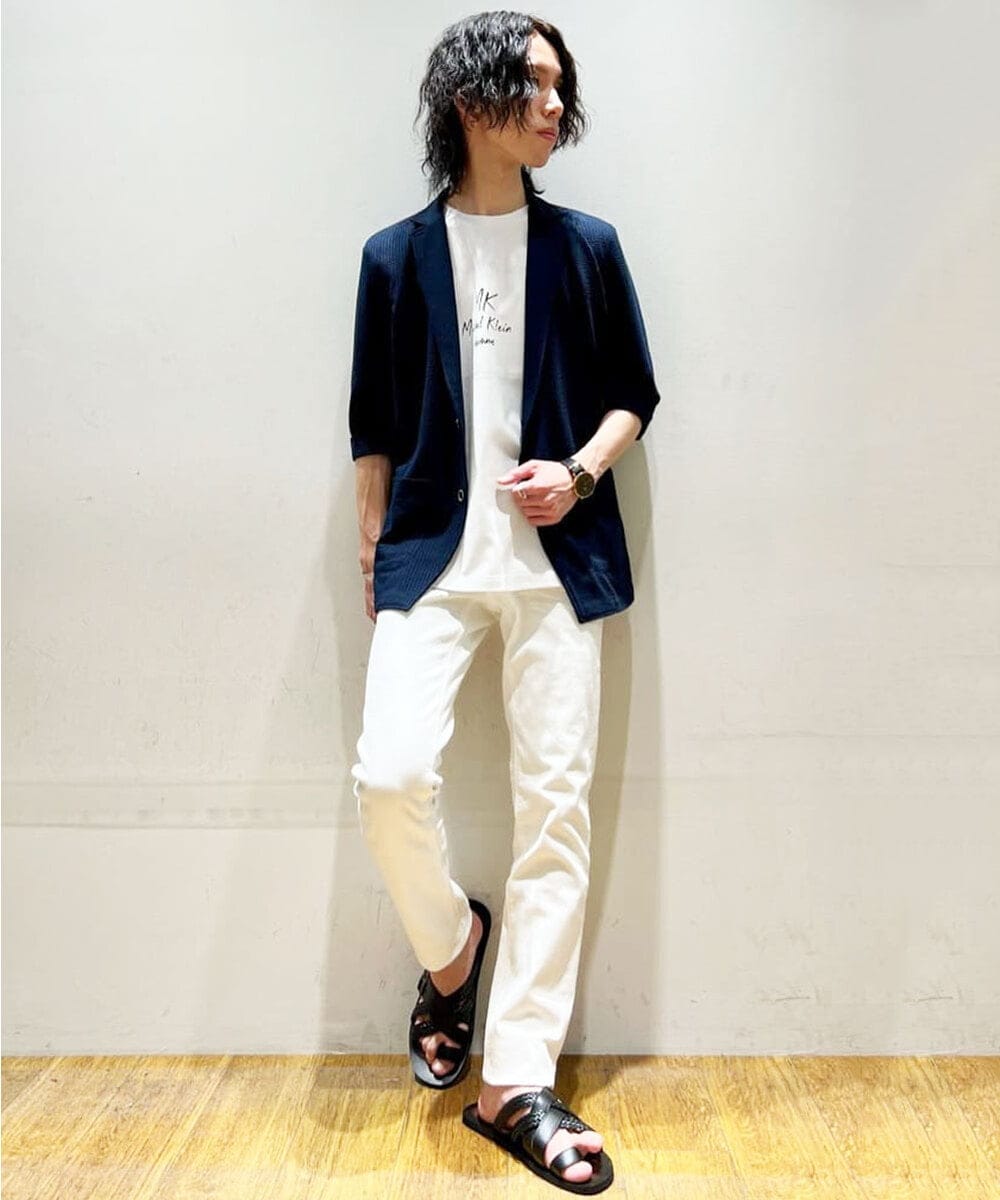 MKCHS68130 MK MICHEL KLEIN HOMME(MKミッシェルクランオム) ジャーディガン / ストレッチストライプサッカー ネイビー(58)