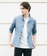 MKCHS74150 MK MICHEL KLEIN HOMME(MKミッシェルクランオム) スタンドカラージャケット  / リネンワッシャー七分袖 ライトブルー(50)