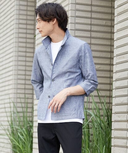 MKCHS74150 MK MICHEL KLEIN HOMME スタンドカラージャケット  / リネンワッシャー七分袖