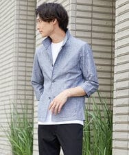 MKCHS74150 MK MICHEL KLEIN HOMME(MKミッシェルクランオム) スタンドカラージャケット  / リネンワッシャー七分袖 ライトブルー(50)